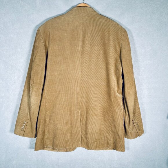 Tasso Elba Corduroy Blazer Mens 46L Tan Cotton Sport Coat Smoking Jacket - Picture 7 of 11